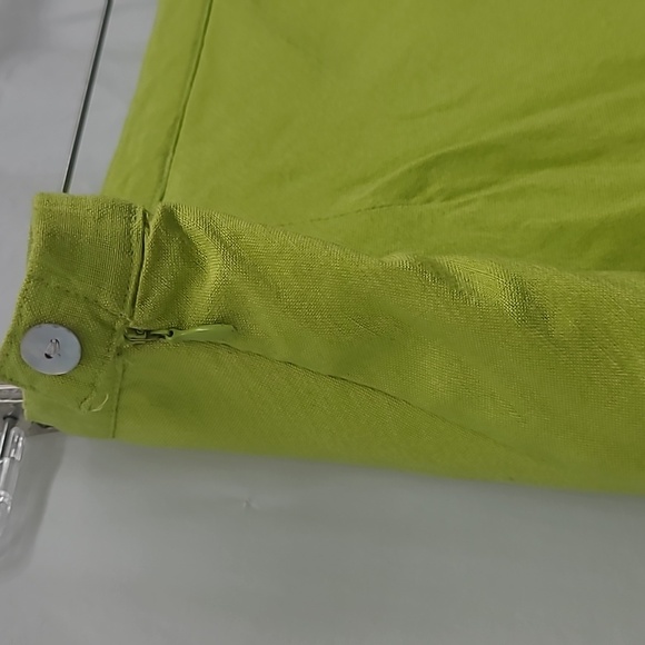 A Line Skirt Linen Blend Lime Green Lined Zippered Classic Colorful Light & Airy - Picture 2 of 7